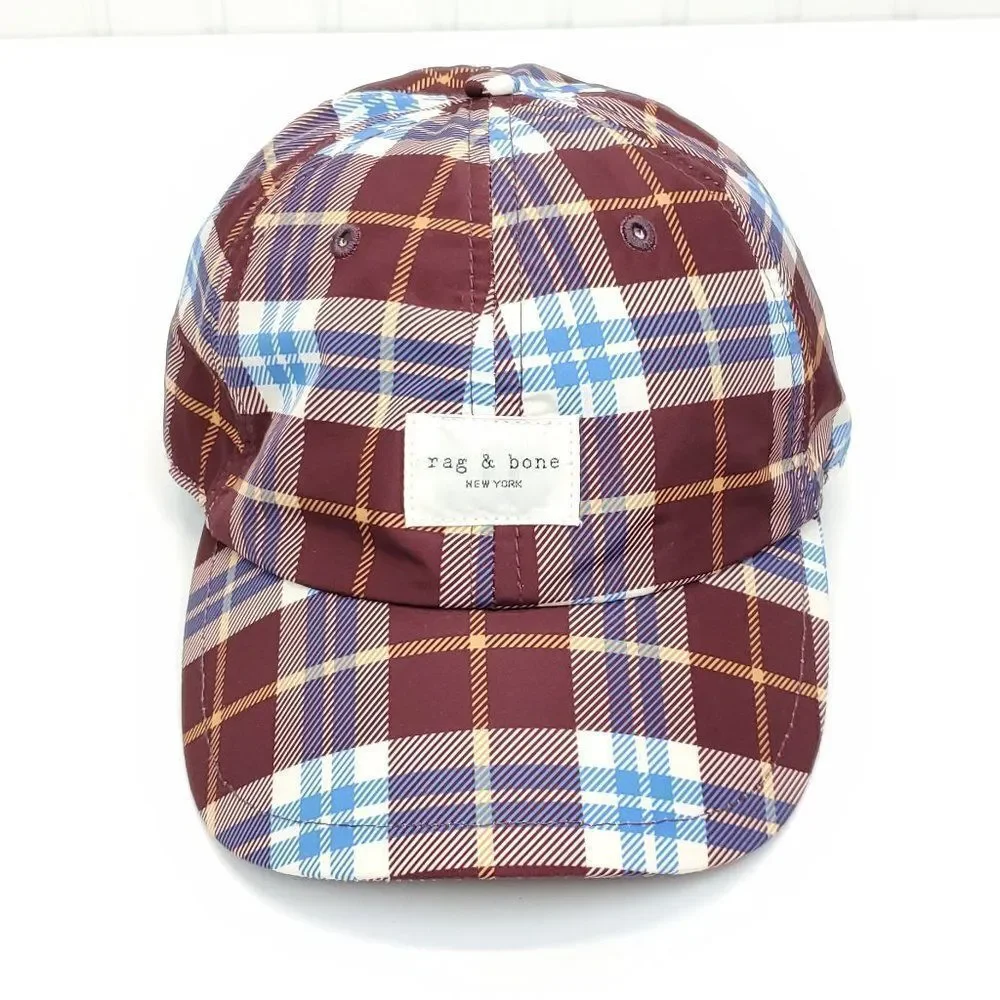 Rag & Bone Unisex Addison Baseball Cap in Burgundy Plaid